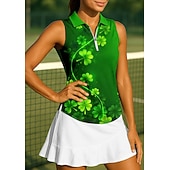  聖パトリック 女性用 花 Clover トップス スポーツシャツ ポロシャツ タンクトップ ノースリーブ ジッパー 花柄 UPF50+ UV耐性 高弾性 吸汗性 高通気性 バレーボール テニス ゴルフ カラー 折襟 シャツ タンクトップ ホワイト ダークグリーン グリーン テニスウェア