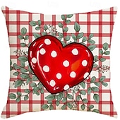 cheap Textured Throw Pillows-Valentine's Day Set Pillow Linen Plaid Print Heart Design Waist Cushion Decorative Throw Pillow Sofa Cover for Living Room Home Decor Bedside Cushion