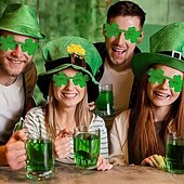 baratos Dia de São Patricio-Conjunto de 10 óculos com trevo de quatro folhas verde-irlandês para o Dia de São Patrício - acessórios de festa e fantasias de trevo da sorte.