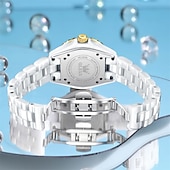 billiga Kvartsklockor-Den nya Olevs mors dags present för damens mode och högklassig klocka med lysande visare och digital visning vit keramik koreansk version student kvartsur avslappnad vattentålig armbandsur