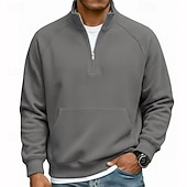 baratos Suéteres básicos-Homens Moletom Moletom de lã Estacionar Moletom com zíper Adamascado Preto Branco Azul Marinha Camelo Meio Zíper Tecido Casual Diário Desportos e Ar livre Roupa de rua Básico Casual Outono Inverno