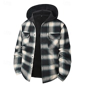 economico Giubbotti Casual-Per uomo Cappotto Invernale Giacca Camicia Giacca in Pile Giacca Casual Casuale Quotidiano Calore Termico Tasca Bottonato Autunno Inverno Plaid Streetwear Quotidiano Con Cappuccio Regolare Rosso