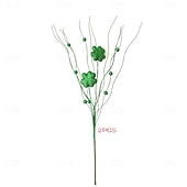  6 Pack St. Patrick’s Day Shamrock Berry Stems, Artificial Clover Picks for Decor, Green Irish Holiday Berry Stems for Table Centerpieces, Floral Arrangements and DIY Crafts