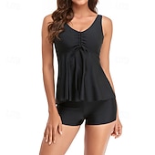 Χαμηλού Κόστους Surfing Tankinis και Bikinis-Γυναικεία Μαγιό Τανκίνι Δύο Κομμάτι Μαγιό Φλοράλ Τροπικό Έλεγχος κοιλιάς Ελαστικό Αμάνικο Μαγιό Σέρφινγκ Παραλία Διακοπές Καλοκαίρι