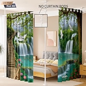 Недорогие Шторы и портьеры-Комплект из 2 предметов, перфорированные затемняющие шторы с 3D-печатью для ландшафтного дизайна, утепления, для комнаты отдыха на открытом воздухе и балкона