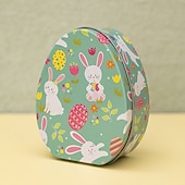 cheap Easter-1pc Easter Bunny Egg Shape Tin Box, Kids Gift Candy Container, Cute Metal Treat Case, Holiday Party Favor, Easter Basket Stuffer Storage Box