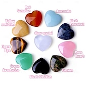 abordables Saint Valentin-Lot de 30 pierres de cristal naturelles polies en forme de cœur | Pierre précieuse en cristal de guérison en forme de paume | Assortiment de quartz rose et d'améthyste en vrac, idéal pour le yoga, la