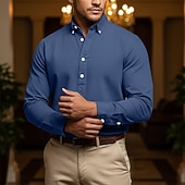 economico camicie casual da uomo-Per uomo Camicia popover Camicia Oxford Blu denim Nero Bianco Blu marino Blu scuro Manica Lunga Semplice Colletto italiano visibile Casuale All'aperto Tasca Abbigliamento Neutro Moda Quotidiano Casual