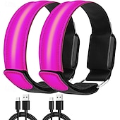billige Lommelykter-2-pakning oppladbare LED-armbånd, LED-løpearmbånd, justerbart blinkende LED-sikkerhetsarmbånd, reflekterende løpeutstyr med høy synlighet, justerbare lysende armbånd