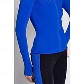 abordables Chaquetas y chalecos de patinaje artístico-Chaqueta de lana para patinaje artístico Mujer Patinaje Sobre Hielo Chaqueta Camiseta Azul Real Retazos Licra Elástico Entrenamiento Competición Ropa de Patinaje Mantiene abrigado Clásico Manga Larga