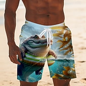 Χαμηλού Κόστους Ζώα &amp; Πουλιά-Ανδρικά Ζώο Κινούμενα σχέδια Κροκοδιλέ Μαγιό Βερμούδα Σορτσάκια Κολύμβησης Σορτς παραλίας Μεσαία Μέση Αστείος Χαβανέζα Διακοπές στην παραλία Πλαϊνές τσέπες Διχτυωτή επένδυση Ελαστική μέση με κορδόνι