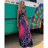 billiga Solklänningar-Dam Maxiklänning Sheath Dress T shirtklänning Solklänning Skiftklänning Semester Ledigt Dagligen Utomhus Fest Normal Nyans Färgglad Grafisk Ärmlös Axelband Svart Rubinrött Marinblå Grön Sommar Vår