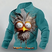 abordables Imprimé animalier-Sweat-shirt homme à col zippé, imprimé oiseau 3D aux grands yeux, maille gaufrée, manches longues, style décontracté, tailles S, M, L, XL, XXL, XXXL