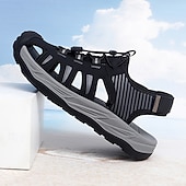 economico sandali da esterno-sandali sportivi beige da uomo: design comodo con rete traspirante, vestibilità regolabile per la spiaggia, le passeggiate e l'estate