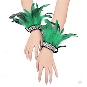 abordables Accesorios-Carnaval 2026 Accesorios de Samba del Carnaval de Río Puños de Plumas para Mujeres Puños de Lentejuelas Brillantes con Plumas de Varios Colores para Danza en Brasil