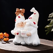 cheap Valentine's Day-Valentine's Day Gnome Resin Figurine – Cute Cartoon Coffee Elf Statue, Hand-Painted Desk Decor, Pink Room Ornament for Shelf Display, Wedding Anniversary Party Decorations, Funny Gifts Home Decor