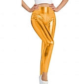baratos Partes inferiores-Retro Vintage Anos 70 Até o Tornozelo Leggings Calças de PU Discoteca Patente de látex brilhante Metálico Fantasia Mulheres Dia Das Bruxas Carnaval Parada do Orgulho Mês do Orgulho Adulto Calças