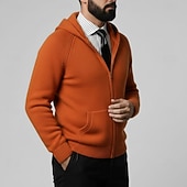 ieftine Pulover de lână pentru bărbați-Cardigan bărbătesc premium din lână pură cașmir, clasic, cu glugă, tricotat, cu buzunar cu fermoar, moale, călduros și respirabil