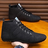 tanie Botki-stylowe, szare, męskie trampki za kostkę – miękkie, zamszowe buty ze skóry ekologicznej ze sznurowadłami, idealne na co dzień, do ulicznego stylu i codziennej wygody