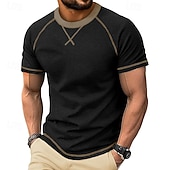 ieftine tricouri de bază-Bărbați Tricou Manșon scurt Stil Nautic Vară Primăvară Culoare solidă Elegant Neutru Zilnic Crewneck Casual Casă În aer liber Roșu Top tricou pentru bărbați