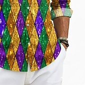 preiswerte Herren Satin Hemd-Karnevalshemd für Herren – auffälliger 3D-Diamantdruck im Festivalstil