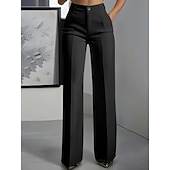 tanie spodnie proste-Damskie Spodnie Garnitury Luźne spodnie Elegancja Moda Moda miejska Pełna długość Wysoka talia Równina Kieszeń Prosta noga Lekki Miękka Wygodny Nieelastyczny Na zewnątrz Ulica Święto Granatowy Czarny