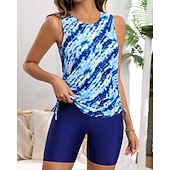 Χαμηλού Κόστους Surfing Tankinis και Bikinis-Γυναικεία Μαγιό Τανκίνι Δύο Κομμάτι Μαγιό Γραφική Φαρδύ μανίκι Προστασία UV Υψηλή Ελαστικότητα Αμάνικο Μαγιό Σέρφινγκ Καταδύσεις Ψαροντούφεκο Καλοκαίρι