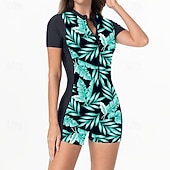 economico Rash Guards Interi-Per donna Top sottomuta Costume da bagno Costumi da bagno Tropicale Con zip Ultra Leggero (UL) Protezione UV Elastico Manica Corta Costume da Bagno Surf Snorkeling Estate