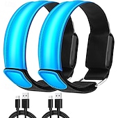 billige Lommelykter-2-pakning oppladbare LED-armbånd, LED-løpearmbånd, justerbart blinkende LED-sikkerhetsarmbånd, reflekterende løpeutstyr med høy synlighet, justerbare lysende armbånd
