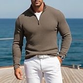 voordelige Heren Klassieke Polo-Voor heren Wafel Poloshirts Met Textuur Casual Buiten Kwart ritssluiting Lange mouw Modieus Modern Effen Kleur Effen Gebreid Herfst winter Zomer Lente Strak Donker Bruin Wit Wijn Marineblauw