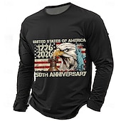  4th of July 2026 250th Memorial Day Men's 3D Print US Flag Crew Neck Long Sleeve T-Shirt Casual Daily