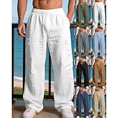 halpa Loma-Miesten Pellavahousut Housut Kesähousut Roikkuvat housut Rantahousut Kurenauha Joustava vyötärö Yhtenäinen väri Mukavuus Hengittävä Päivittäin ulko- Hiekkaranta Loma Muoti Musta Valkoinen