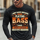 billige Musikk &amp; Instrument Grafiske T-skjorter-Herre Musikk Morsom Slang T skjorte Langermet T skjorte 3D-utskrift Crew-hals Skjorte Mote Daglig Grunnleggende Avslappet Daglig Gate Blå Svart Rød Sommer Vår Klær S M L XL XXL XXXL