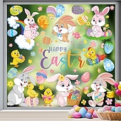 رخيصةأون عيد الفصح-ملصقات جدارية ونوافذ عيد الفصح (٩ أوراق)، زينة ثابتة على شكل بيضة عيد الفصح وأرنب وطائر لواجهات المحلات، ملصقات زجاجية لإضفاء جو احتفالي
