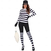 economico Costumi da donna-Costume di fantasia Ladro rapinatore di banche Costume Cosplay A strisce Adulti Per donna Halloween Carnevale Feste Performance Vestirsi
