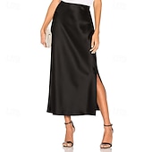 abordables Jupes décontractées-Femmes Élégant Mode Maxi Taille haute Jupes Uni Fendu Micro-Élastique Quotidien Rue Vert pomme Noir Champagne Vert Véronèse Été
