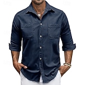 abordables camisa con botones para hombre-Hombre Camisa Camisa de verano Camisa casual Camisa de playa Camisa de Pana Abotonar la camisa Blanco Manga Larga Color sólido Diseño Casual Diario Bolsillo Ropa Moda Casual Cómodo