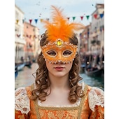billiga Tillbehör-Kvinnors Grön Fjäder Venetiansk Maskeradmask - Lyxig Barock Crystal-Pyntad Karneval Kosttillsats för Venedigfestivalen Mardi Gras  Maskeradfester