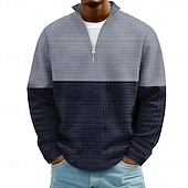tanie Wzór geometryczny-Męskie Kolorowy blok Prążki Bluzy Moda Codzienny Klasyczny Kołnierz stawiany Quarter Zip Dom Na zewnątrz Biuro Praca Niebieski Jasnofioletowy Brązowy Zielony Szary Zapiąć na zamek błyskawiczny Jesie