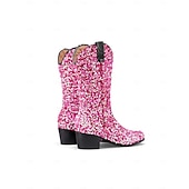 economico Scarpe da donna-Stivali western in paillettes viola da donna per il Mardi Gras con tacco a blocco design luccicante perfetti per Carnevale feste e abbigliamento da festival