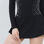 baratos Vestidos de Patinação Artística-Vestidos para Patinação Artística Mulheres Patinação no Gelo Vestidos Preto Patchwork Elastano Com Stretch Treino Competição Roupa para Patinação Térmico / Quente Clássico Cristal / Strass Manga Longa