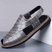 economico Sandali eleganti-Sandali da uomo blu in pelle intrecciata, scarpe casual estive leggere e traspiranti a punta aperta, calzature eleganti per isole, crociere e resort all'aperto per uomo