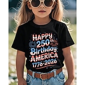  100% Baumwolle Kinder Mädchen Schwarz Weiß Grafik 250-jähriges Jubiläum Amerikanische US-Flagge für Kinder T-Shirt Rundhalsausschnitt Kurzarm Urlaub Sport & Outdoor Alltagskleidung Lässig Drucken