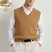 Χαμηλού Κόστους Ανδρικό μάλλινο πουλόβερ-Ανδρικό γιλέκο από κασμίρ υψηλής ποιότητας με λαιμόκοψη V από καθαρό μαλλί, κλασικό πλεκτό πουλόβερ, απαλό, ζεστό, αναπνεύσιμο