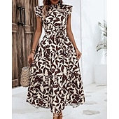 economico Abiti Floreali Stampati-Per donna Abito Midi Abito Floreale Abito Stampato Moda Moderno All'aperto Vacanza Uscire Vestibilità comoda Floreale Senza Maniche Collo alla coreana Arancione Marrone Verde Blu scuro Estate