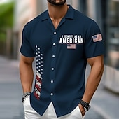 billige Patriotiske 250 Skjorter-Herre 4. juli USAs 250-årsjubileum USAs flagg Patriotisk Skjorte Skjorte med knapper Kortermet Fashion Casual Ferie Fritid / hverdag Sommer Vår Aftæpning 3D-utskrift krage skjorter Svart Hvit Mørkeblå
