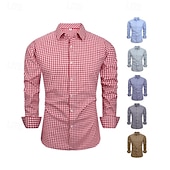 economico camicia da uomo con bottoni-Per uomo Camicia Camicia Estiva Camicia casual Camicia da Spiaggia Camicia con Bottoni Marrone Scuro Nero Rosso Blu scuro Grigio Manica Lunga Plaid Bavero Casuale Quotidiano Abbigliamento Moda Casual