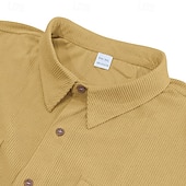 preiswerte Arbeitshemden für Herren-Herren Hemd Freizeithemd Cordhemd Knopfhemd Schwarz Weiß Gelb Marineblau Braun Kurzarm Einfach Texture Hemdkragen Lässig Täglich Fronttasche Bekleidung Elegant Mode Lässig
