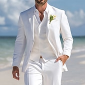 お買い得  結婚式のスーツ-男性用 結婚式 春の結婚式 スーツ ホワイト カジュアル フォーマル ソリッド スタンダードフィット 3点セット シングルブレスト 一つボタン