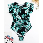 Χαμηλού Κόστους Rash Guards One Pieces-Γυναικεία Προστατευτικά Μαγιό Ολόσωμα κομμάτια Τροπικό Κουμπώσου Φαρδύ μανίκι Προστασία UV Υψηλή Ελαστικότητα Κοντομάνικο Μαγιό Σέρφινγκ Καταδύσεις Ψαροντούφεκο Καλοκαίρι